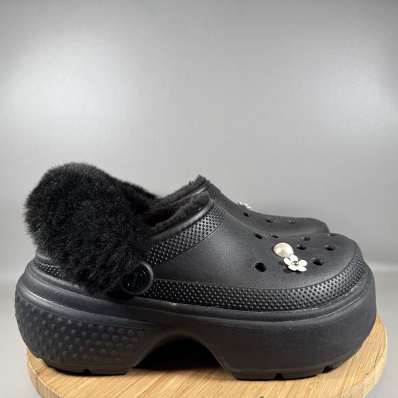 Crocs Shoes - Crocs Unisex-Adult Stomp Lined Clog Black US Men's 8 Women's 10 Fuzzy Platform